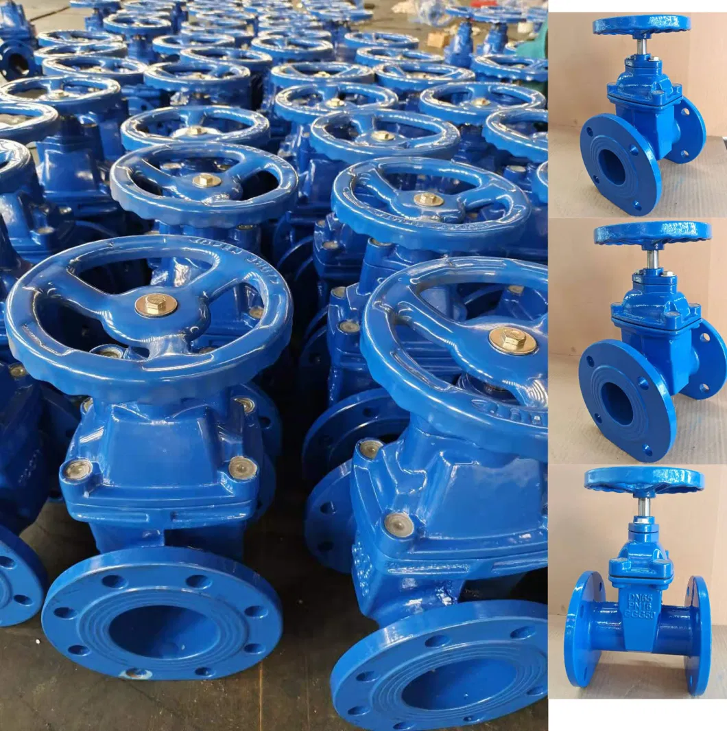 DIN3352 F4 F5 Gate Valve Ductile Iron Flanged Water Fluid Non Ring Stem Stainless Steel Manual Handwheel 2′′-48′′ Blue